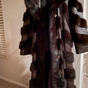 Floor Length leather coat - trimmed in Mink.